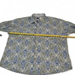 Tallia Paisley Button Down Mens XXL Blue Green Cotton Long Sleeve Shirt 18 1/2